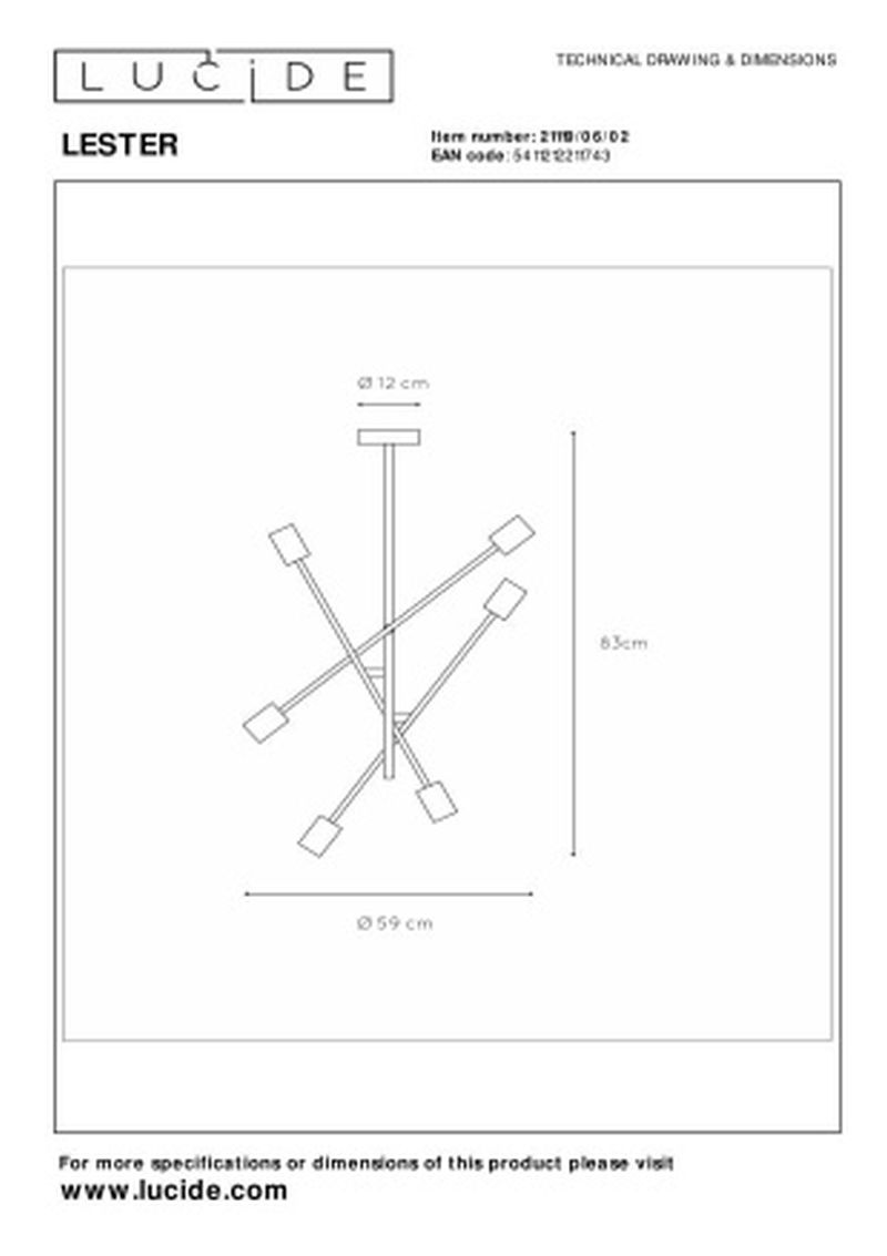 Lucide LESTER - Zapustené stropné svietidlo - 6xE27 - Matt Gold / Mosadz